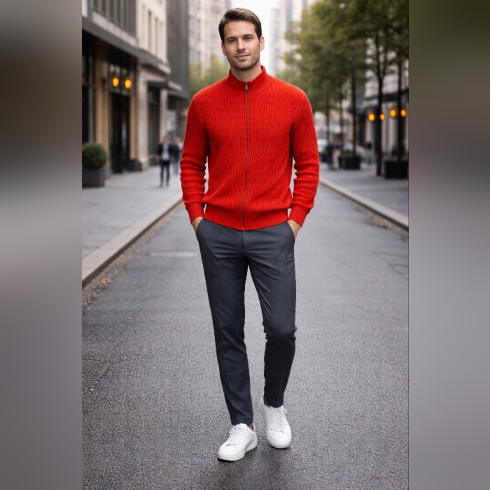 NWT Men SWIMS Red Alert Knitwear Zip Up Medium